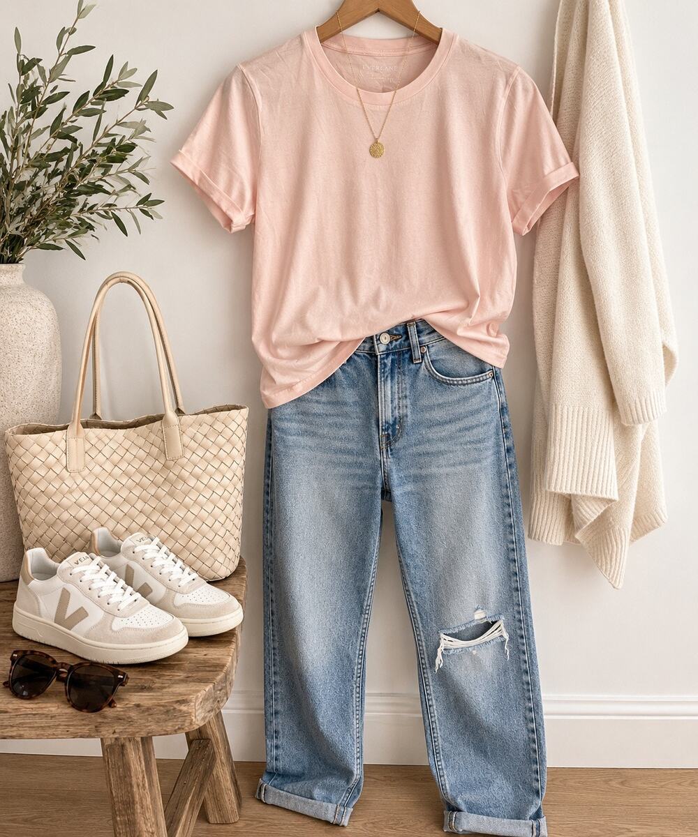 Everlane Supima Cotton Crewneck T-Shirt Pink Made in USA Women’s M NWOT